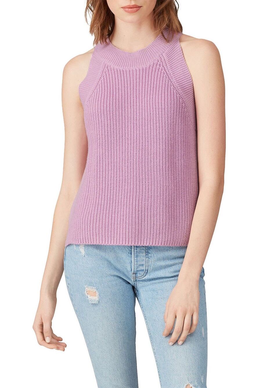 525 AMERICA Purple 100% Cotton Halter Neckline Knit Sweater Tank Top Size XL